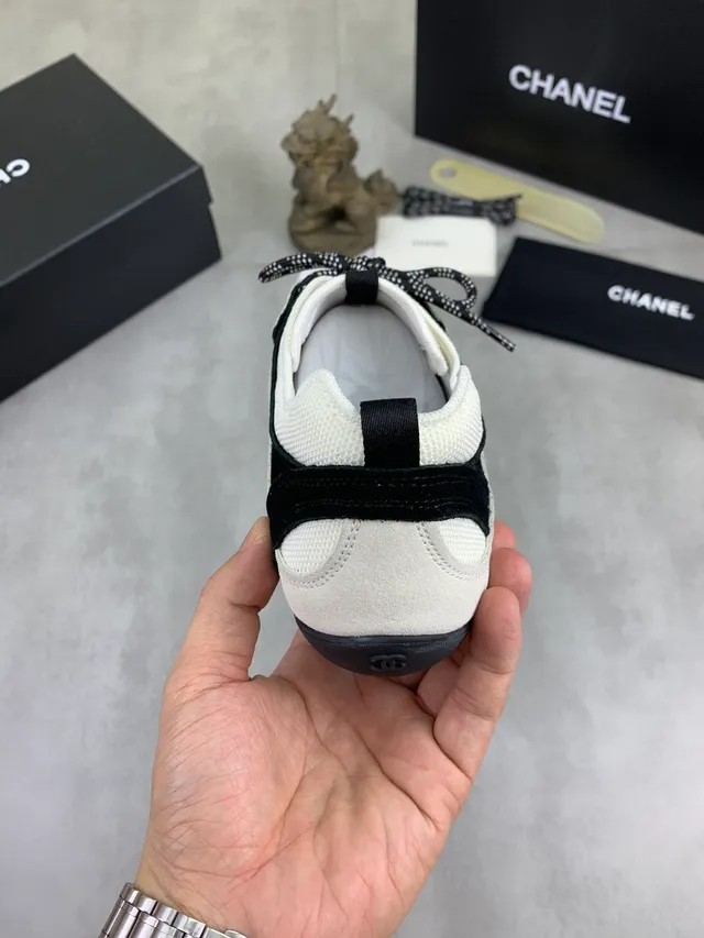 Chanel Two-Tone Suede and Fabric Lace-Up Sneaker