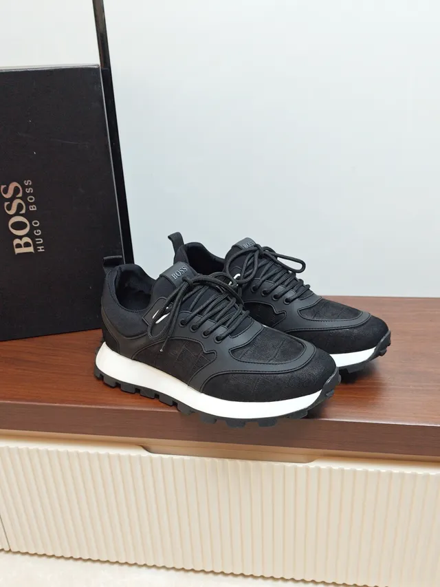 Hugo Boss Black Textured Upper White Midsole Lifestyle Sneakers