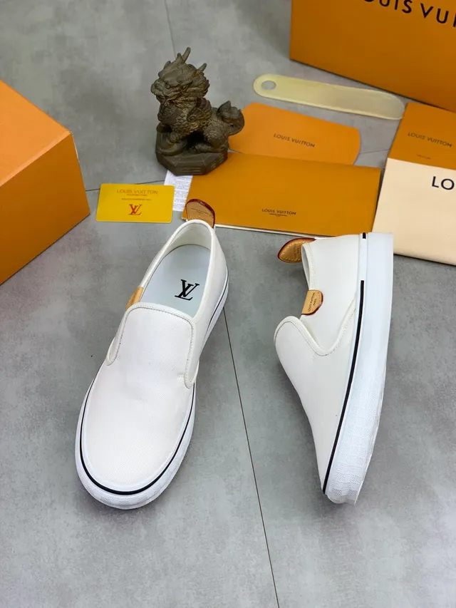 Louis Vuitton White Black Slip-On Upper Canvas Shoes