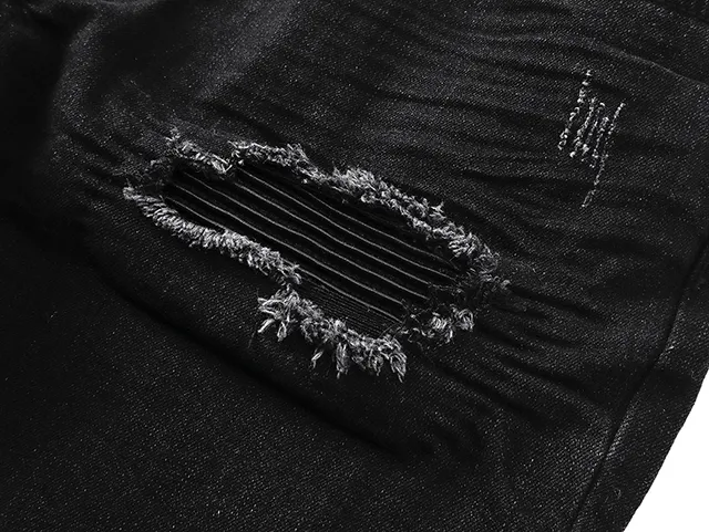 Distressed Slim-Fit Black Denim Jeans