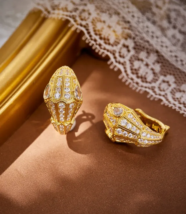 Bvlgari Serpenti Pavé Diamond and Emerald Snake-Head Earrings