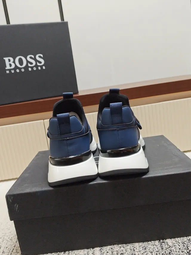 Hugo Boss Navy White Knit Upper Elastic Strap Closure Lifestyle Sneakers