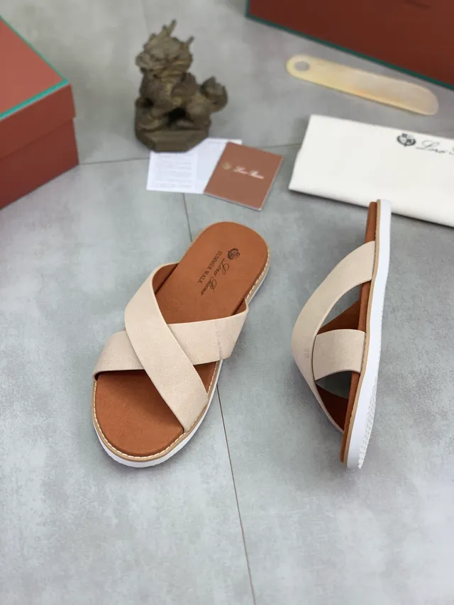 Brown Beige Crossed-Strap Slide-On Casual Sandals