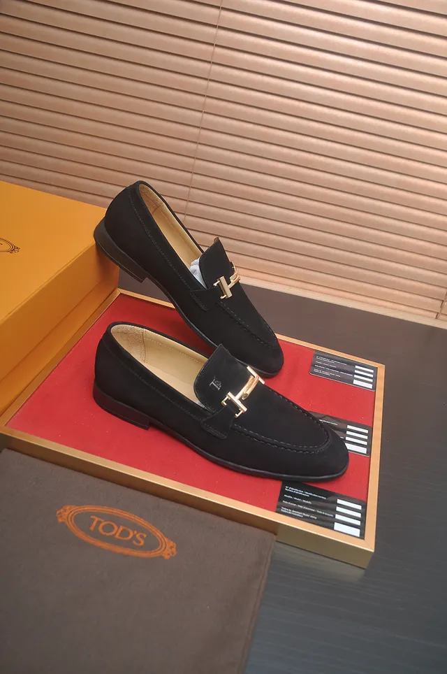 Tod's Double T Loafer Black Suede Gold Buckle Loafers