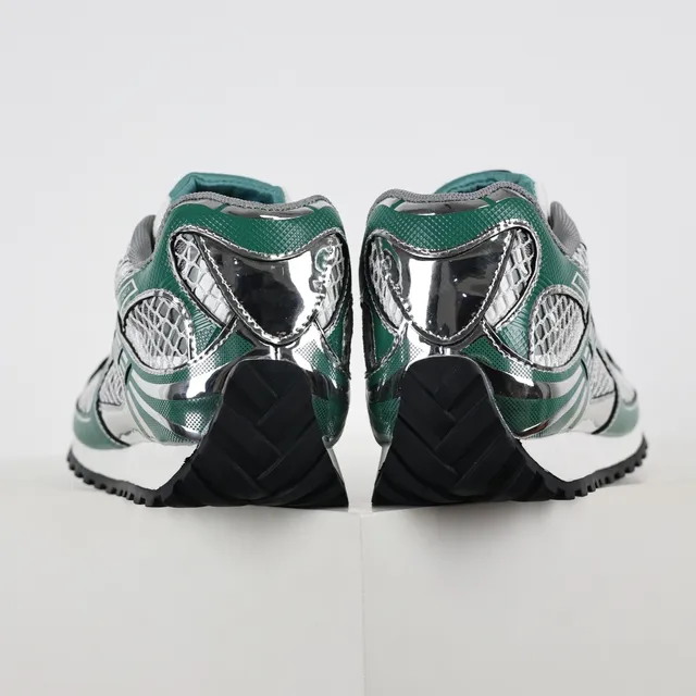 ASICS Green Silver Metallic Mesh Cage Forest Synthetic Overlays Running Shoes