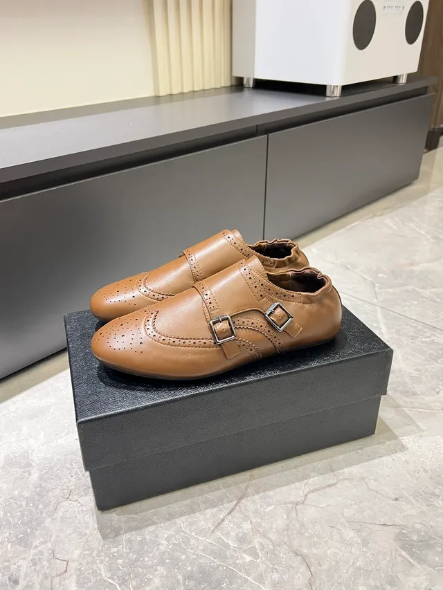 Brown Black Brogue-Perforated Strap Monk Shoes