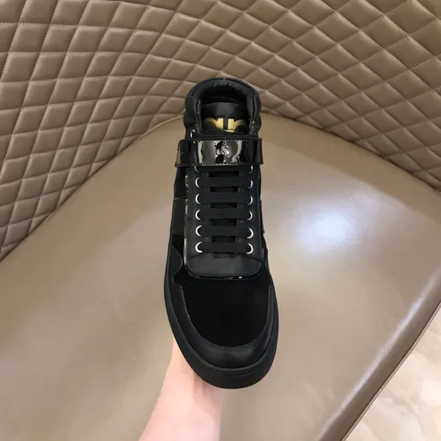 Salvatore Ferragamo High-Top Black Suede and Patent Leather Lifestyle Sneakers