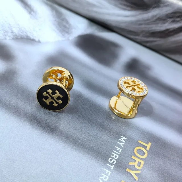 Tory Burch Mini Logo Stud Red Gold Circular Enamel Face Earrings