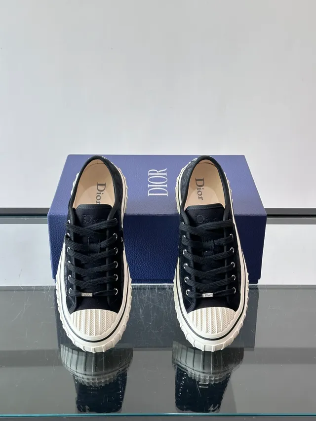 Dior Black White Monogrammed Textile Upper Suede Panel Lifestyle Sneakers