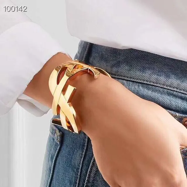 Balenciaga Le Cagole Gold and Rose Gold Interlocking Cuff Bracelets