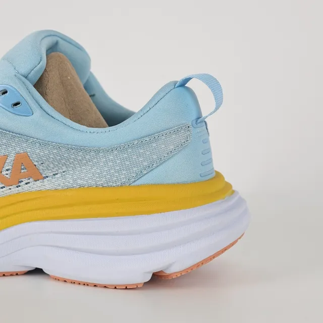 Hoka Blue Yellow Engineered Mesh Upper Stacked Midsole Running Shoes