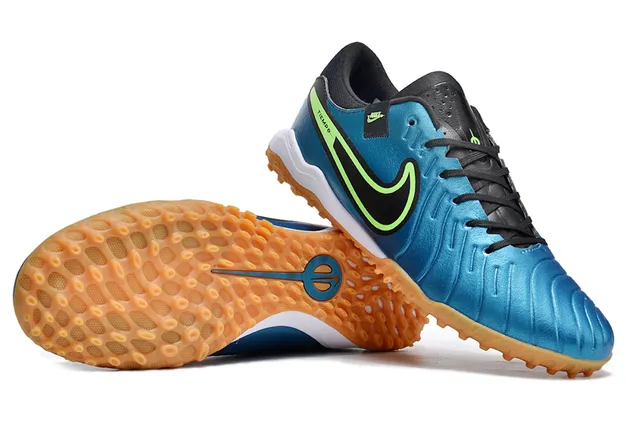 Nike Blue Green Metallic Synthetic Upper Neon Accent Stripe Indoor Soccer Shoes