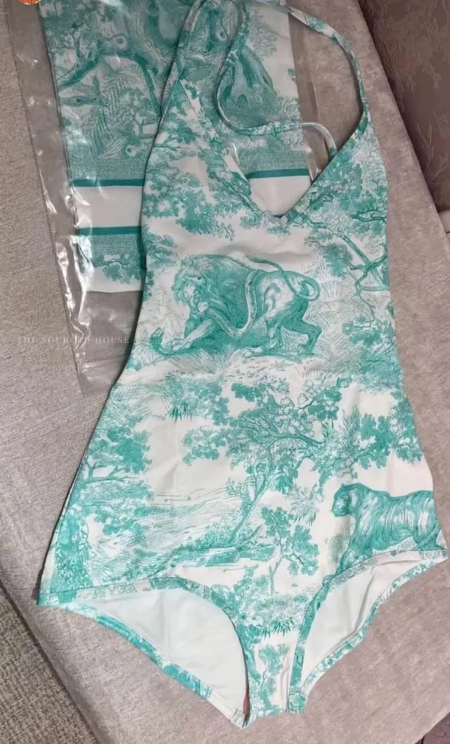 Dior Dioriviera White Blue Crisscross Back Straps Toile De Jouy Print Swimwear