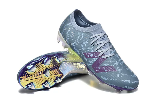 New Balance Gray Purple Low-Cut Knit Upper Asymmetric Lacing Firm-Ground Soccer Shoes