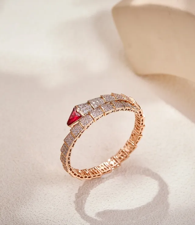Bvlgari Serpenti Rose Gold Red Ruby and Diamond Coil Bracelet