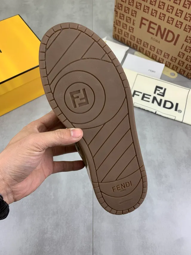 Fendi Beige White Perforated Suede And Leather Upper Contrasting Laces Lining Lifestyle Sneakers