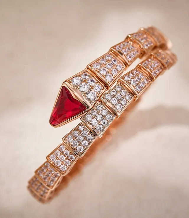 Bvlgari Serpenti Rose Gold Red Ruby and Diamond Coil Bracelet