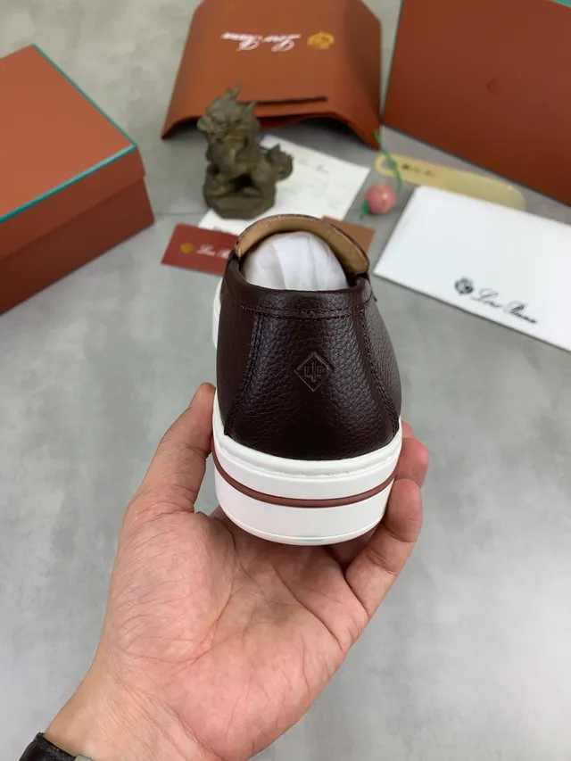 Loro Piana Brown White Pebbled Leather Penny Strap Loafer