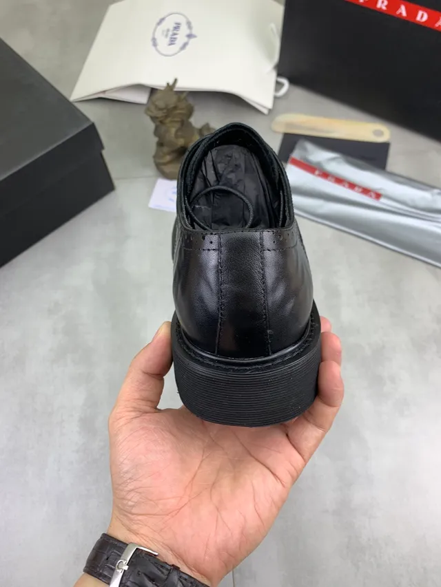 Prada Black Wingtip Perforated Detailing Brogue