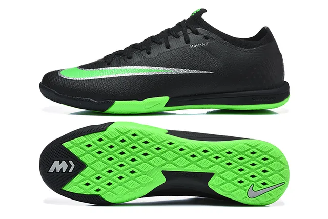 Nike Black Green Low-Cut Textured Synthetic Upper Indoor Soccer Shoes