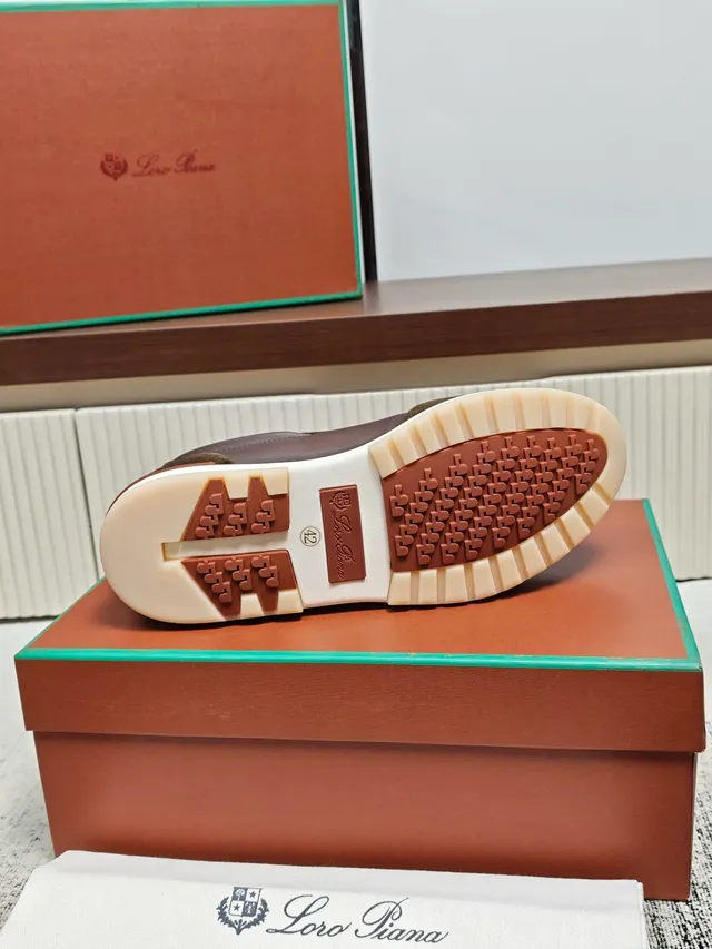 Loro Piana Brown Suede and Leather Panel Sneaker