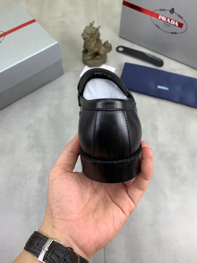 Prada Penny Strap Loafer Black Leather Loafers