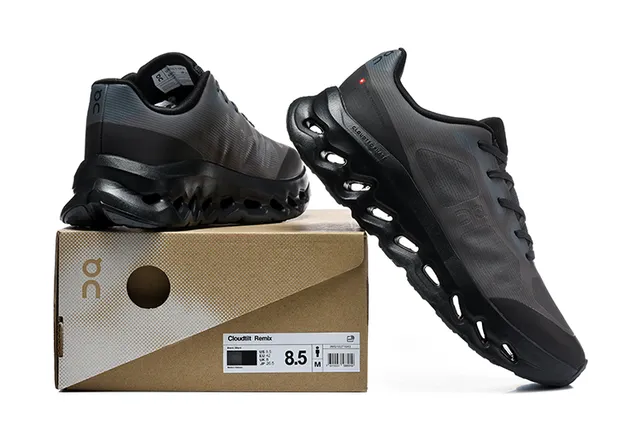 On Black White Engineered Mesh Upper Open Hexagonal CloudTec Pods Running Shoes