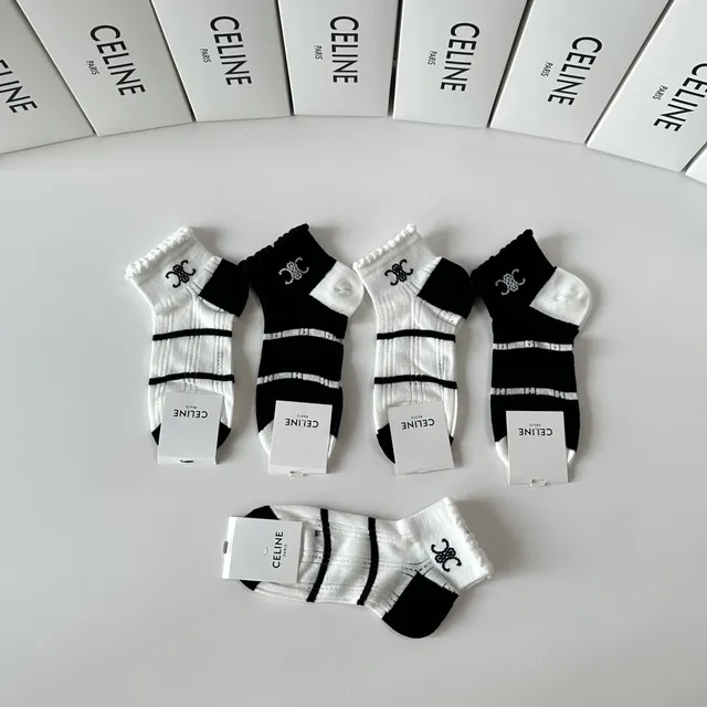 Celine Interlocking CC Logo Striped Ankle Socks