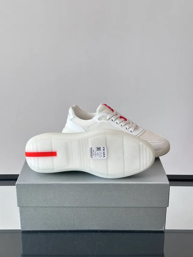 Prada Cloudbust White and Red Mesh Leather Chunky Sneakers