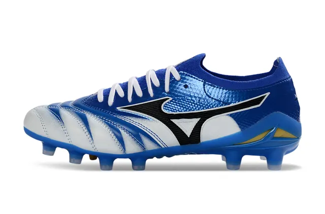 Mizuno Blue White Low-Cut Knit Upper Wave-Patterned Synthetic Overlays Firm-Ground Soccer Shoes
