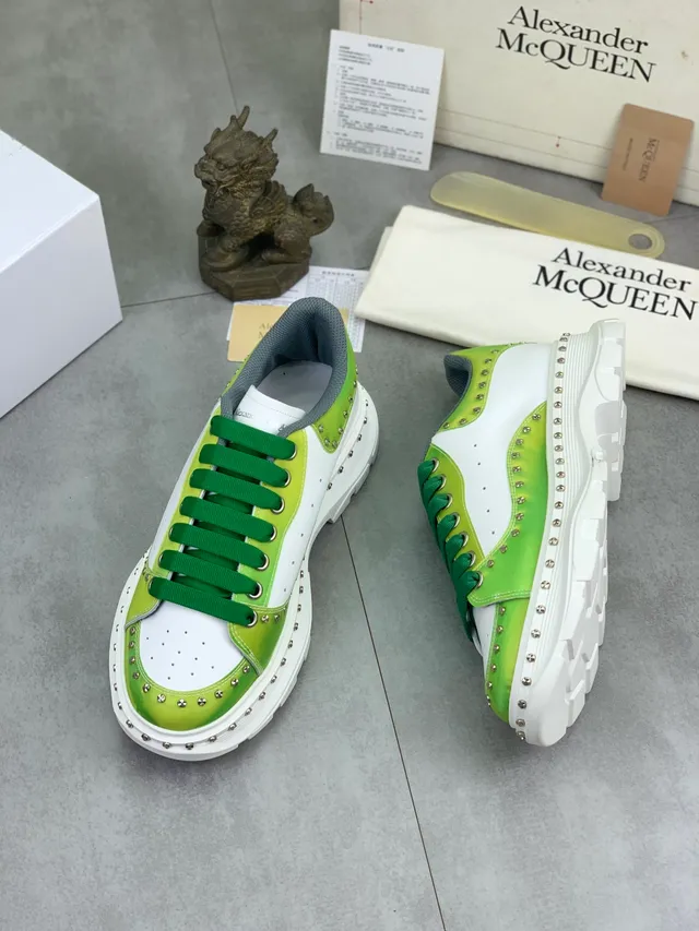 Alexander McQueen Oversized Sneaker White Lime Green Studded Platform Chunky Sneakers