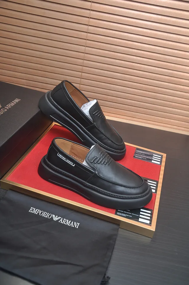 Giorgio Armani Black Brown Slip-On Platform Sole Loafer