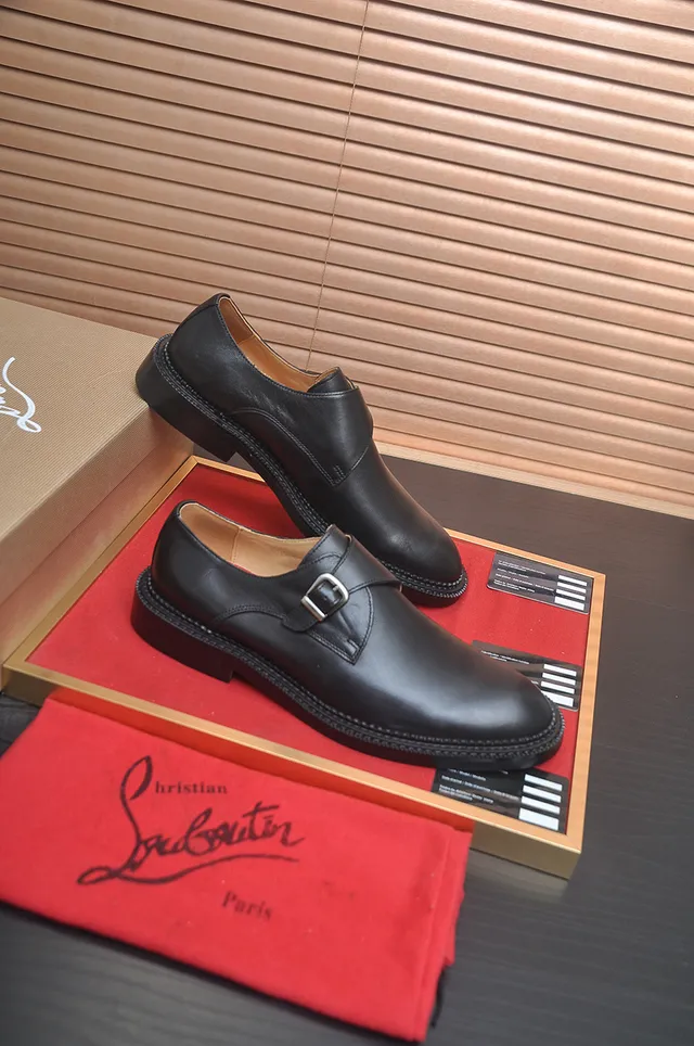 Christian Louboutin Single Monk Strap Black Leather Monk Shoes