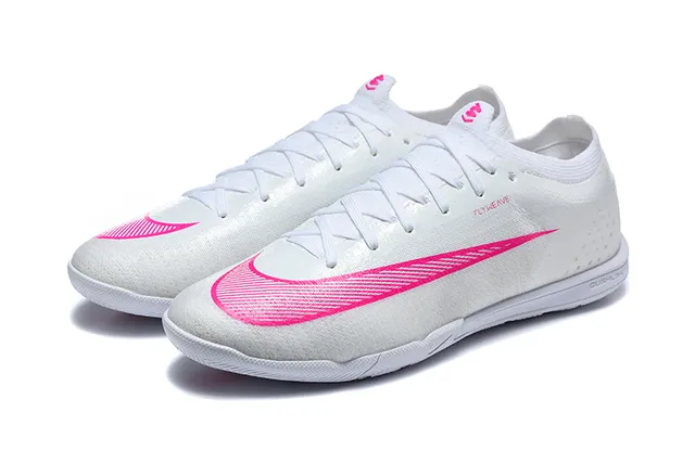Nike White Pink Flyknit Upper Low-Top Silhouette Indoor Soccer Shoes