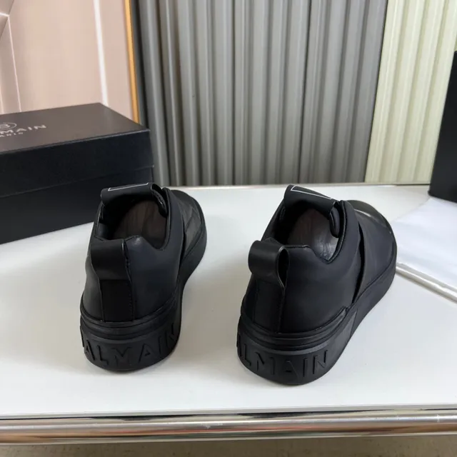 Balmain Black Silver Slip-On Leather Upper Lifestyle Sneakers