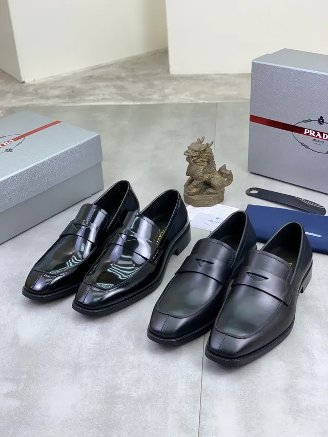 Prada Loafer Black Leather Penny Strap Square Toe Loafer
