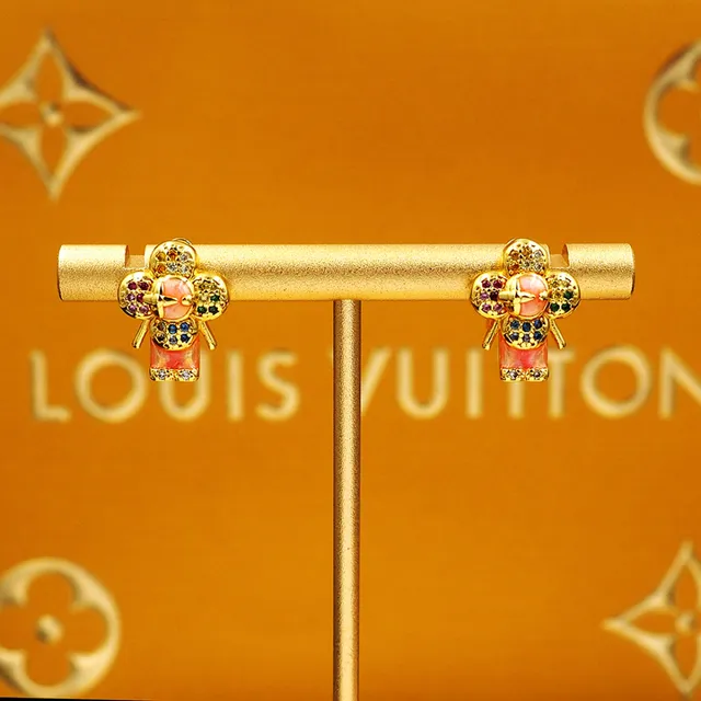 Gold-Tone Multicolor Enamel Floral Figural Stud Earrings