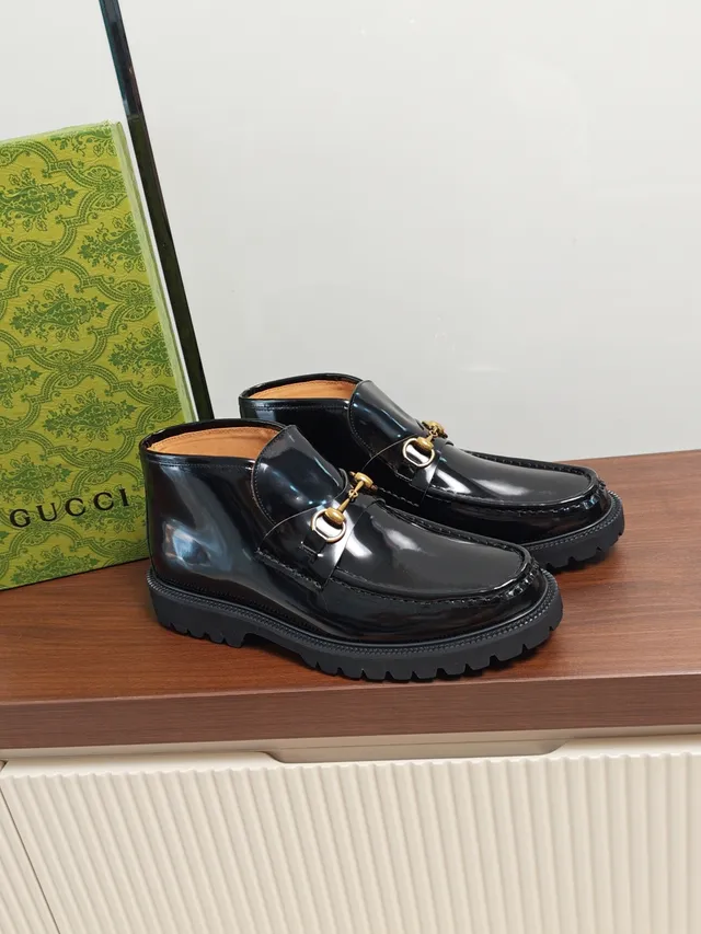 Gucci Horsebit 1955 Black Patent Leather Slip-On Ankle Boot