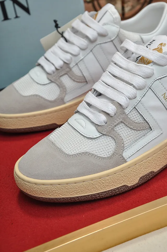 Lanvin White and Gray Mixed-Material Low-Top Lifestyle Sneakers