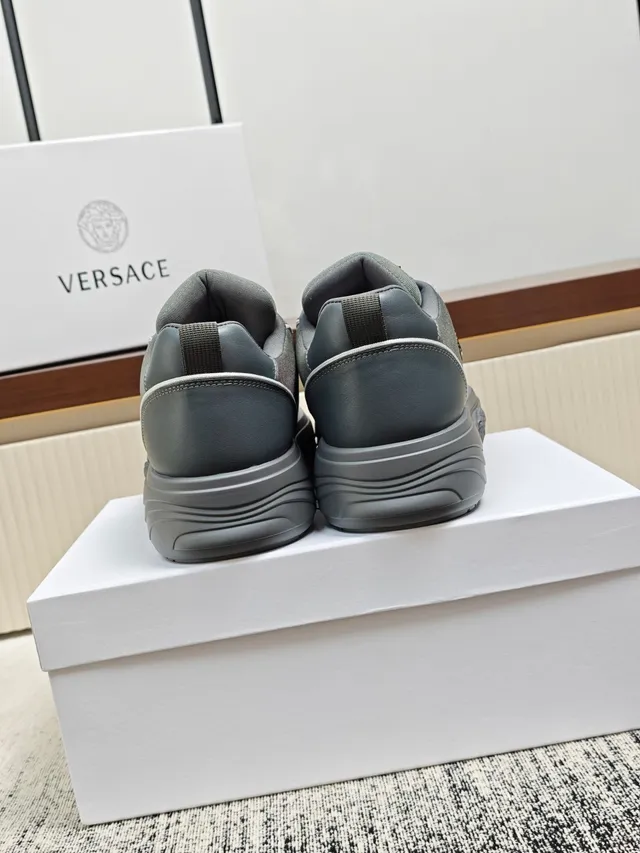 Versace Gray Black Low-Top Platform Sole Lifestyle Sneakers