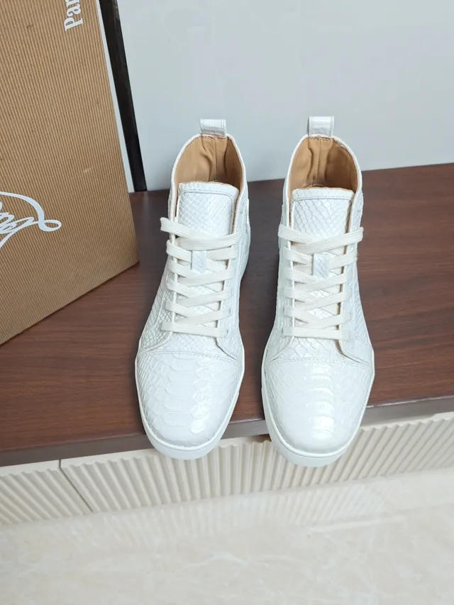 Christian Louboutin Loubi High White Beige Croc-Embossed Leather Lifestyle Sneakers
