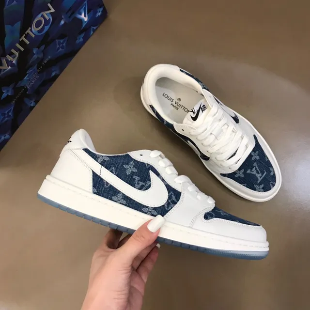 Nike Air Jordan 1 Low Denim-Print White Lifestyle Sneakers