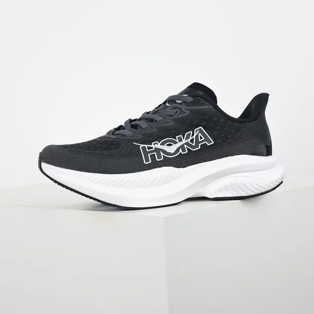 Hoka Black White Engineered Knit Upper Thick Midsole Running Shoes