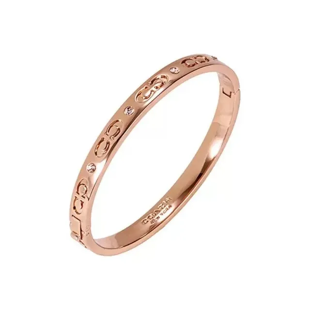 Coach Signature C Crystal Gold-Tone Hinged Bangle Bracelet