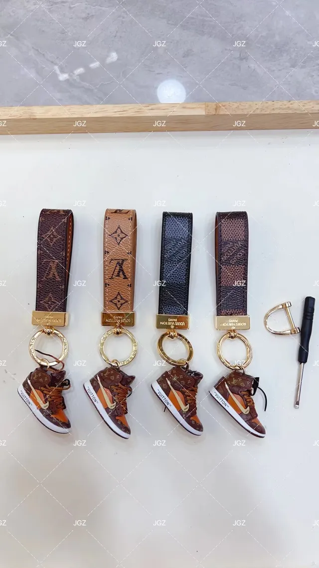 Louis Vuitton Brown Beige Monogrammed Leather Strap Miniature High-Top Sneaker Charm Crossbody Bag
