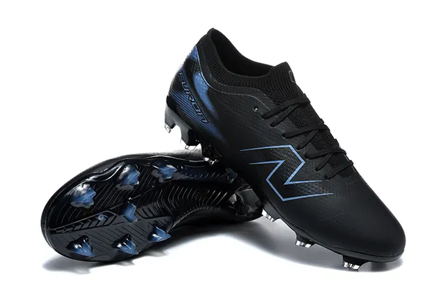New Balance Furon Black Blue Low-Cut Knit Upper Molded Conical Studs Firm-Ground Soccer Shoes
