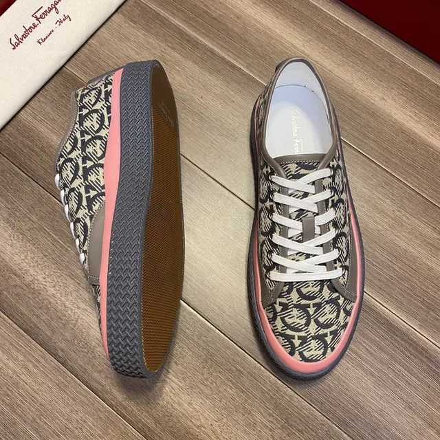 Salvatore Ferragamo Monogram-Print Canvas Low-Top Sneakers