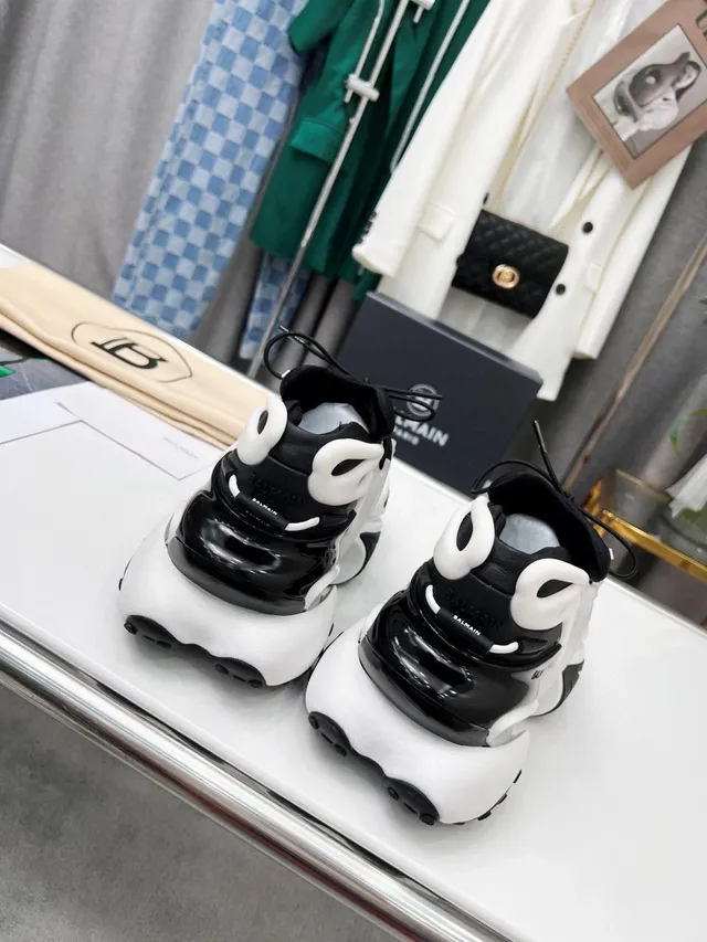 Balmain B-Court Black White Platform Sole Layered Construction Chunky Sneakers