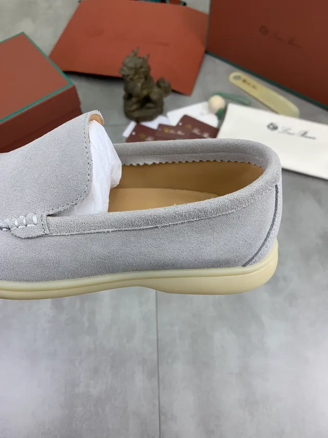 Loro Piana Tennis Walk Light Gray Suede Loafers