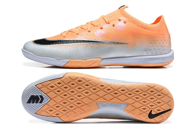 Nike Mercurial Orange Silver Knit Upper Gradient Colorway Indoor Soccer Shoes